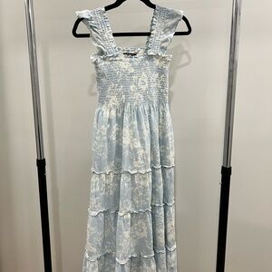 Blue and White Floral Midi Dress